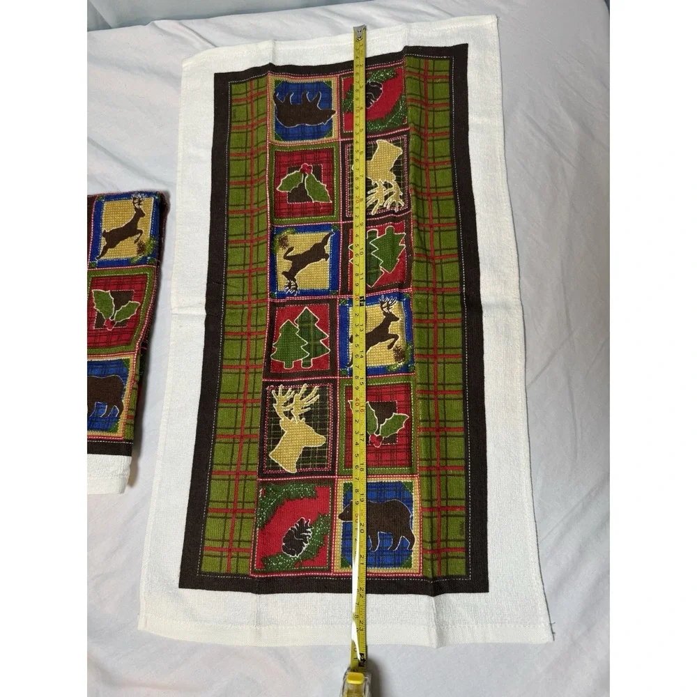 Christmas Kitchen Towels Lot of 2 Apple Country Bear Buck Deer Plaid Grandpacore